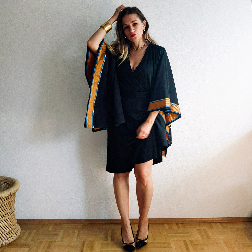 A woman in a black dress